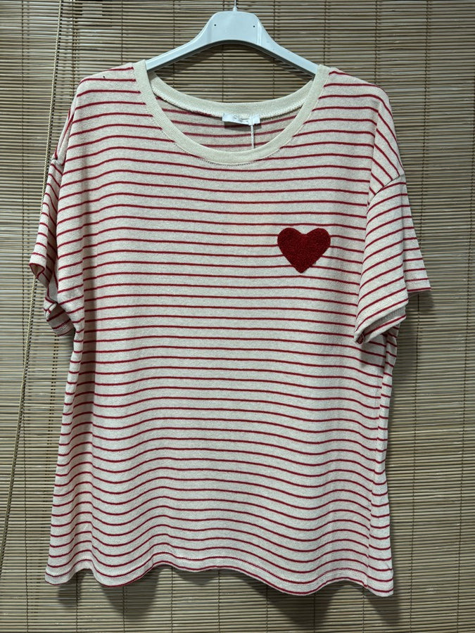 T-shirt marinière cœur rouge