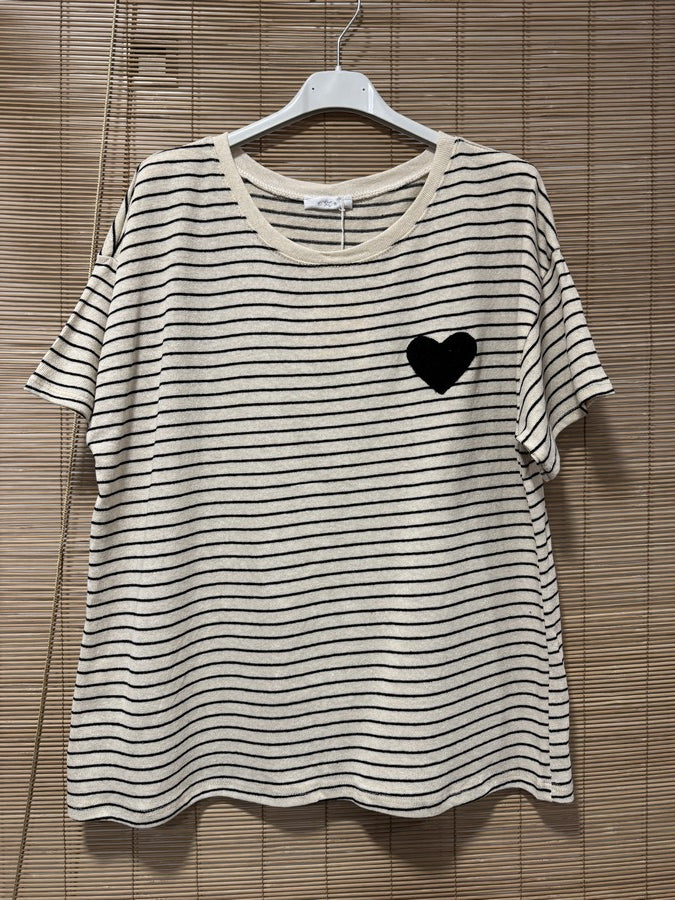 T-shirt marinière cœur noir