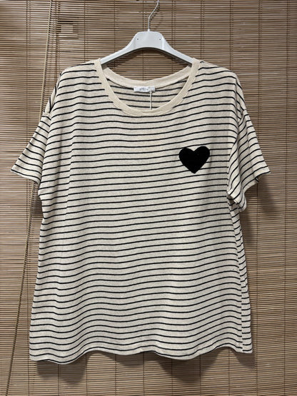 T-shirt marinière cœur noir