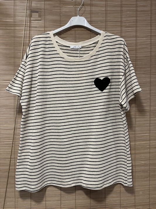 T-shirt marinière cœur noir