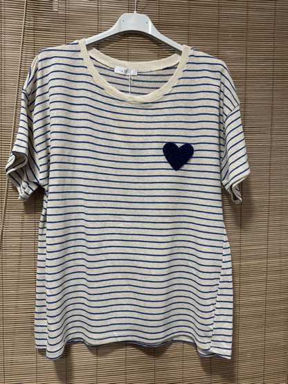 T-shirt marinière cœur bleu roi