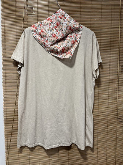GRANDE TAILLE - T-shirt tunique cœur + fichu fleuri beige/rouge