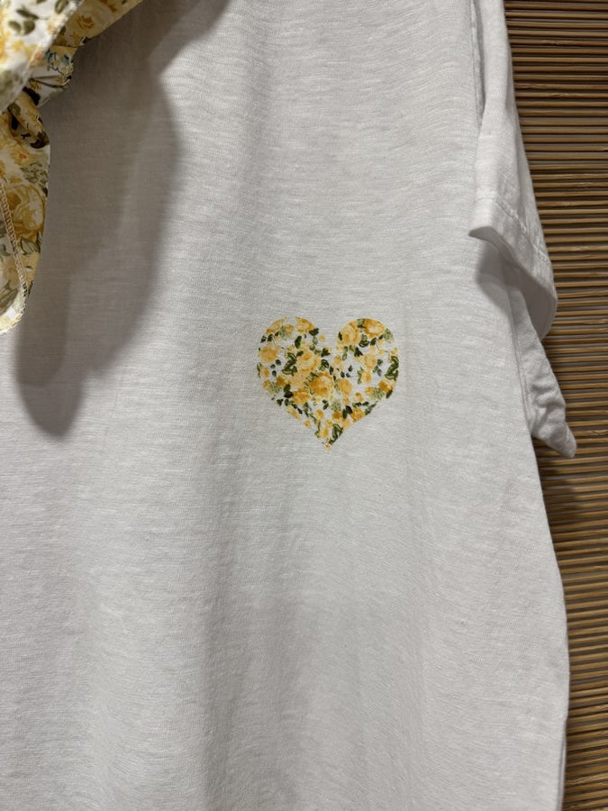 GRANDE TAILLE - T-shirt tunique cœur + fichu fleuri jaune/blanc
