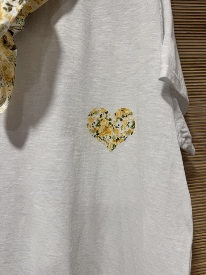 GRANDE TAILLE - T-shirt tunique cœur + fichu fleuri jaune/blanc