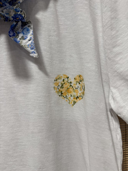 GRANDE TAILLE - T-shirt tunique cœur + fichu fleuri blanc/jaune/bleu
