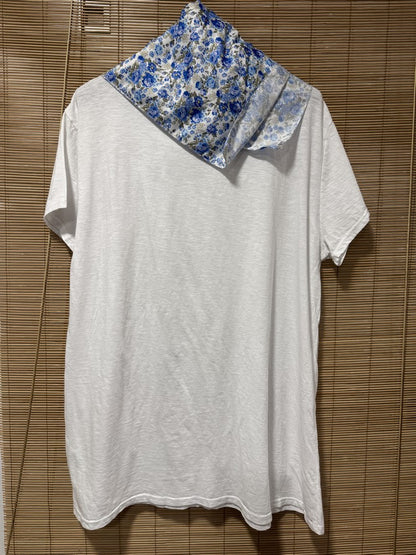 GRANDE TAILLE - T-shirt tunique cœur + fichu fleuri blanc/jaune/bleu