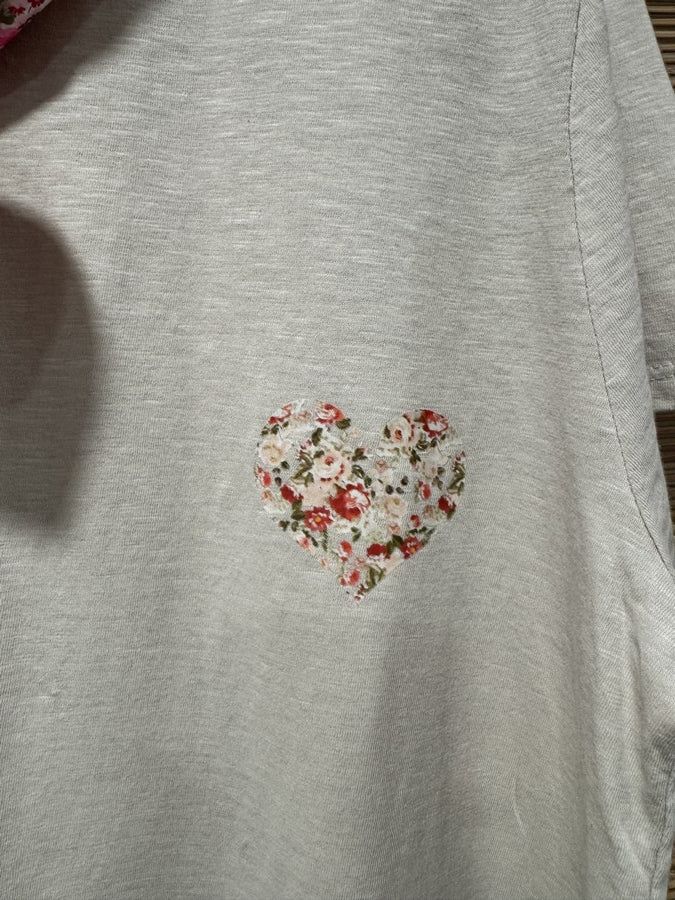 GRANDE TAILLE - T-shirt tunique cœur + fichu fleuri beige/rose