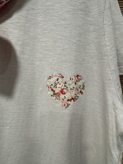 GRANDE TAILLE - T-shirt tunique cœur + fichu fleuri beige/rose