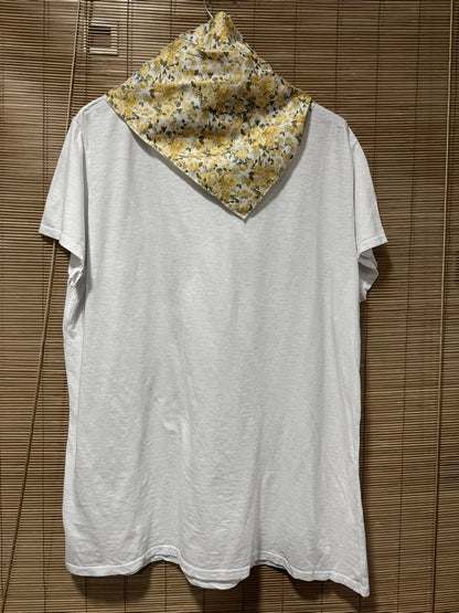 GRANDE TAILLE - T-shirt tunique cœur + fichu fleuri jaune/blanc
