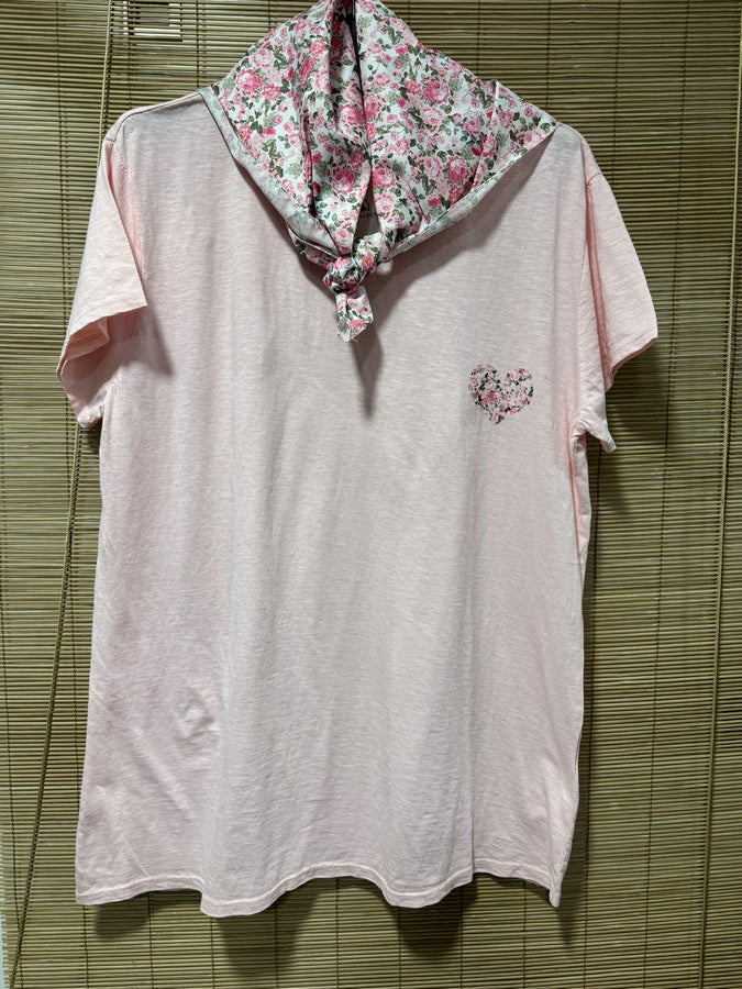 GRANDE TAILLE - T-shirt tunique cœur + fichu fleuri rose