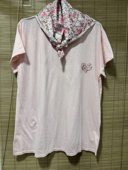 GRANDE TAILLE - T-shirt tunique cœur + fichu fleuri rose