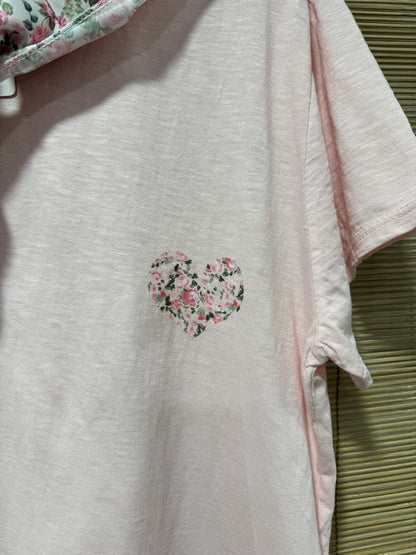 GRANDE TAILLE - T-shirt tunique cœur + fichu fleuri rose