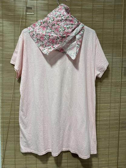 GRANDE TAILLE - T-shirt tunique cœur + fichu fleuri rose