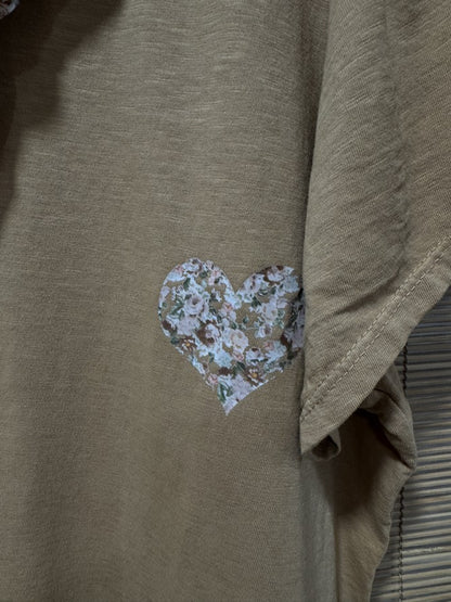 GRANDE TAILLE - T-shirt tunique cœur + fichu fleuri camel/rose