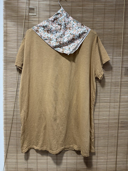 GRANDE TAILLE - T-shirt tunique cœur + fichu fleuri camel/rose