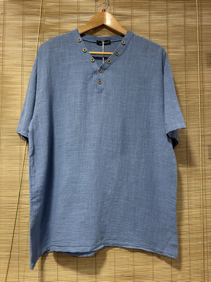 T-shirt col boutons ELIO bleu jean