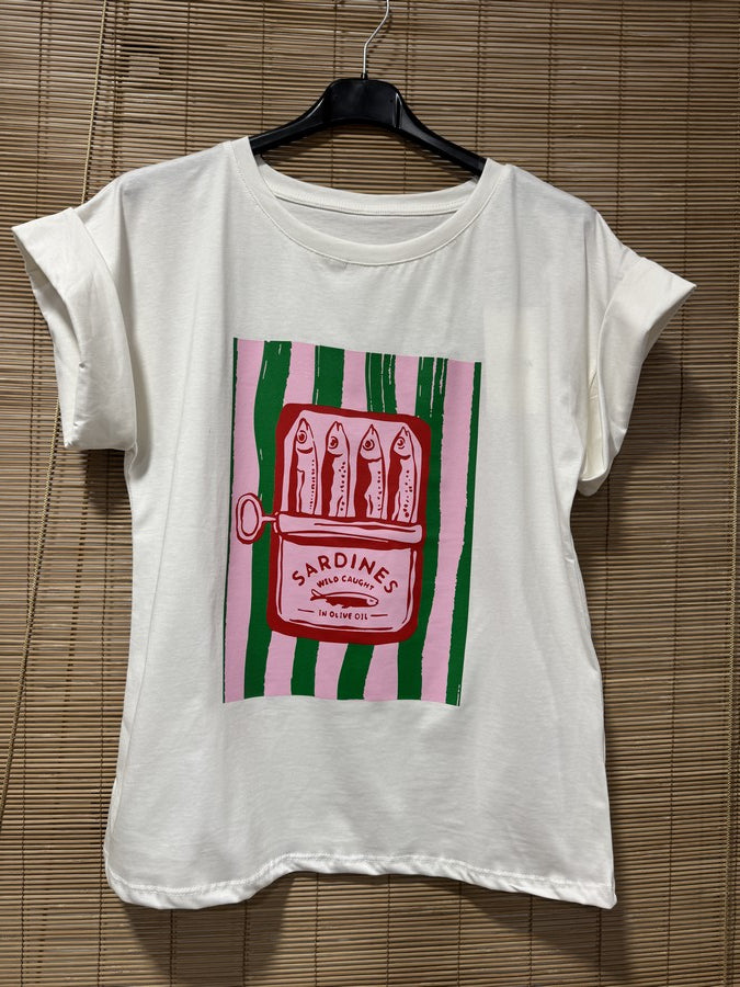 T-shirt blanc SARDINES vert