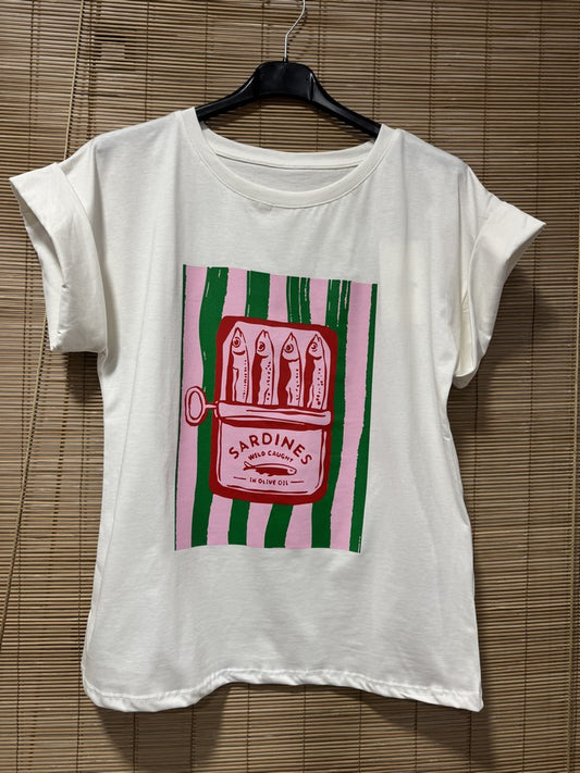 T-shirt blanc SARDINES vert