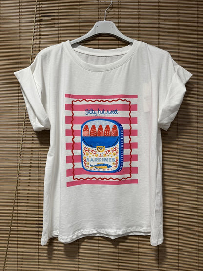 T-shirt blanc SARDINES rose