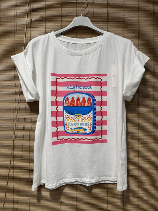 T-shirt blanc SARDINES rose