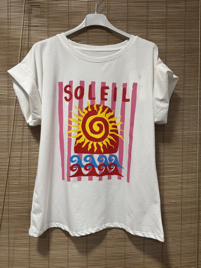 T-shirt blanc LE SOLEIL rose