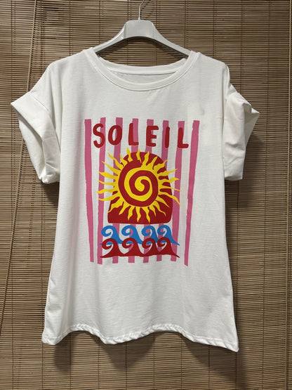 T-shirt blanc LE SOLEIL rose