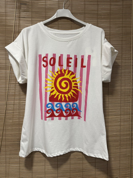 T-shirt blanc LE SOLEIL rose