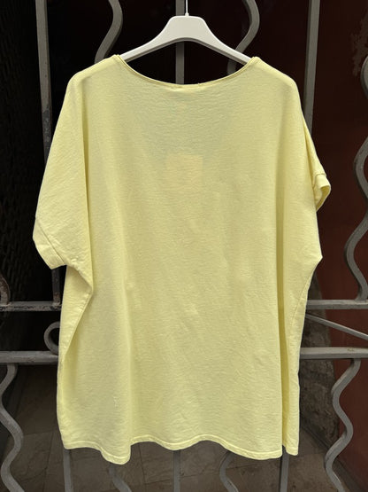 GRANDE TAILLE - T-shirt cœurs brodés jaune