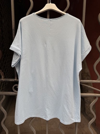 GRANDE TAILLE - T-shirt cœurs brodés bleu ciel