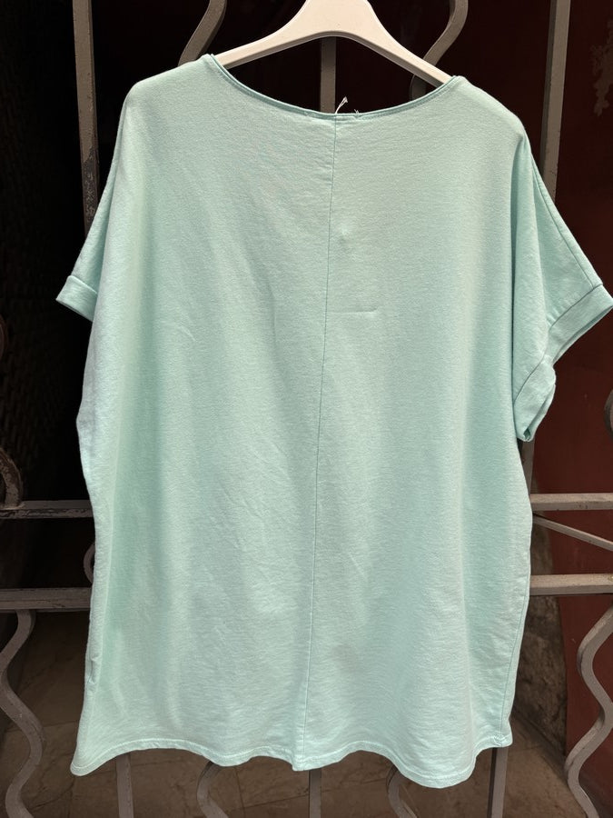 GRANDE TAILLE - T-shirt cœurs brodés menthe