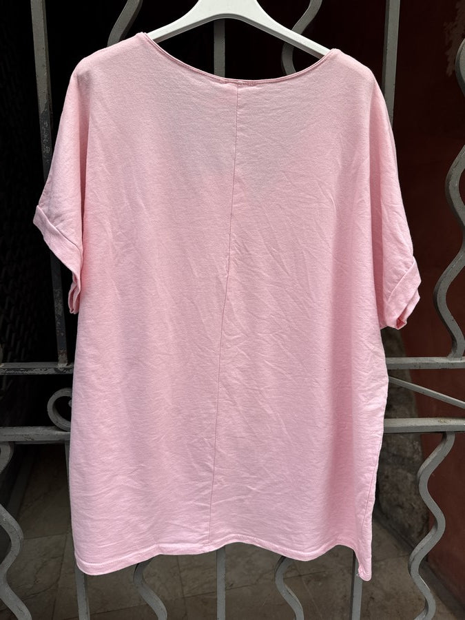 GRANDE TAILLE - T-shirt cœurs brodés rose