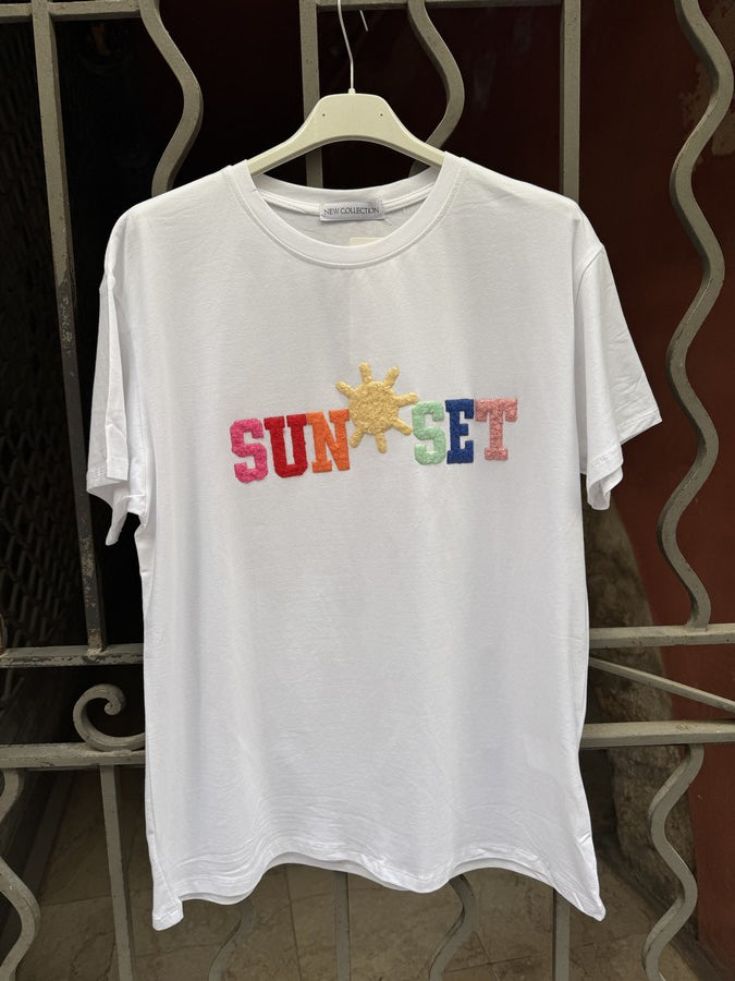 T-shirt blanc SUNSET multicolore