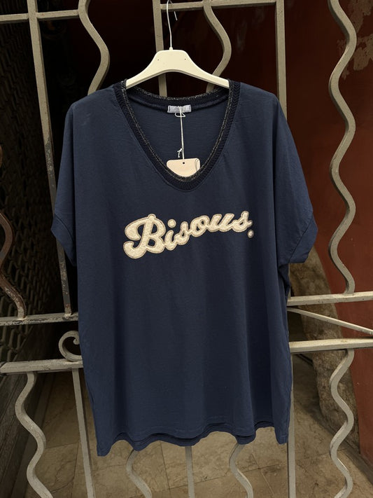 T-shirt BISOUS bleu marine