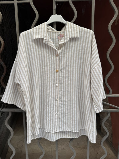 GRANDE TAILLE - Chemise rayée sable