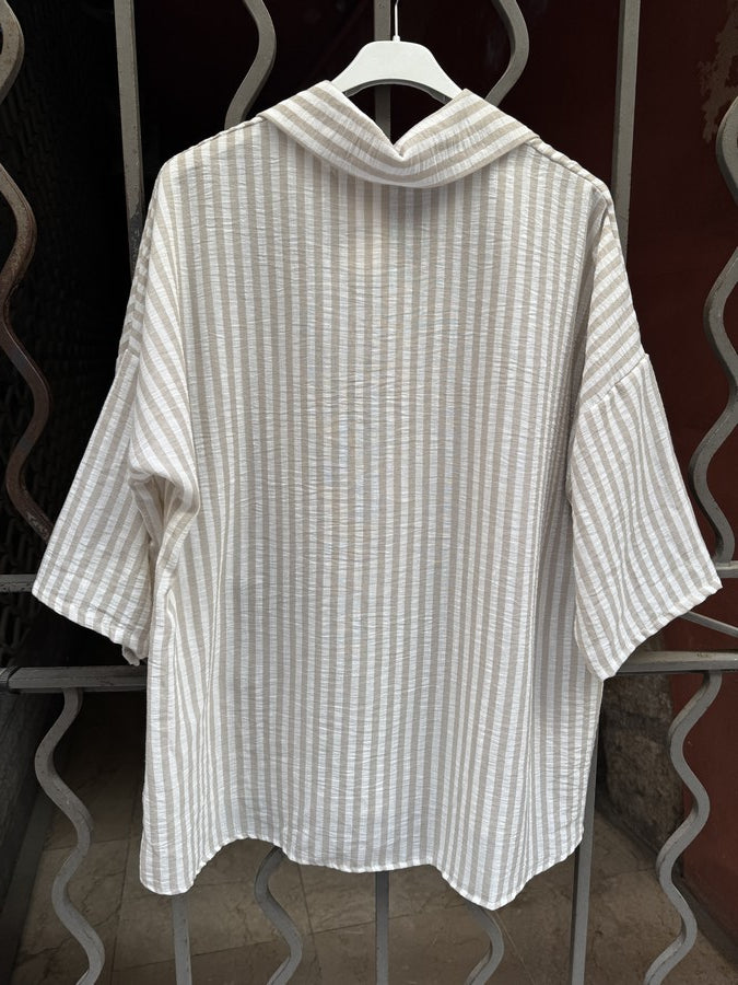 GRANDE TAILLE - Chemise rayée sable
