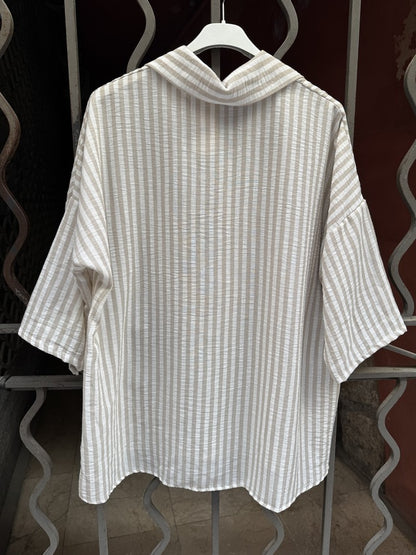 GRANDE TAILLE - Chemise rayée sable