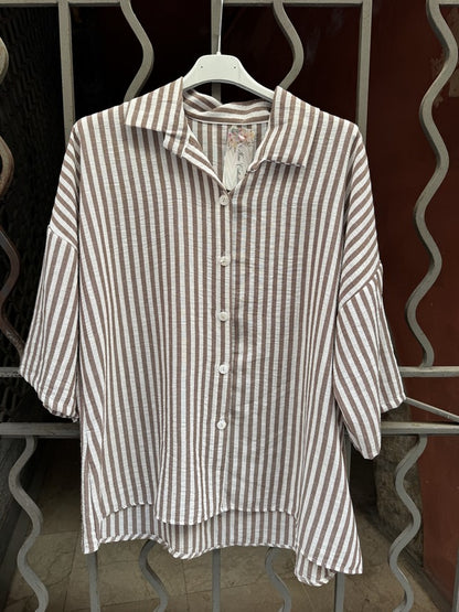 GRANDE TAILLE - Chemise rayée marron