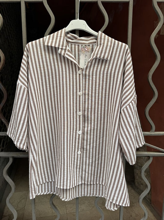 GRANDE TAILLE - Chemise rayée marron