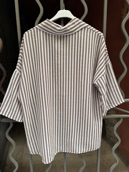 GRANDE TAILLE - Chemise rayée marron