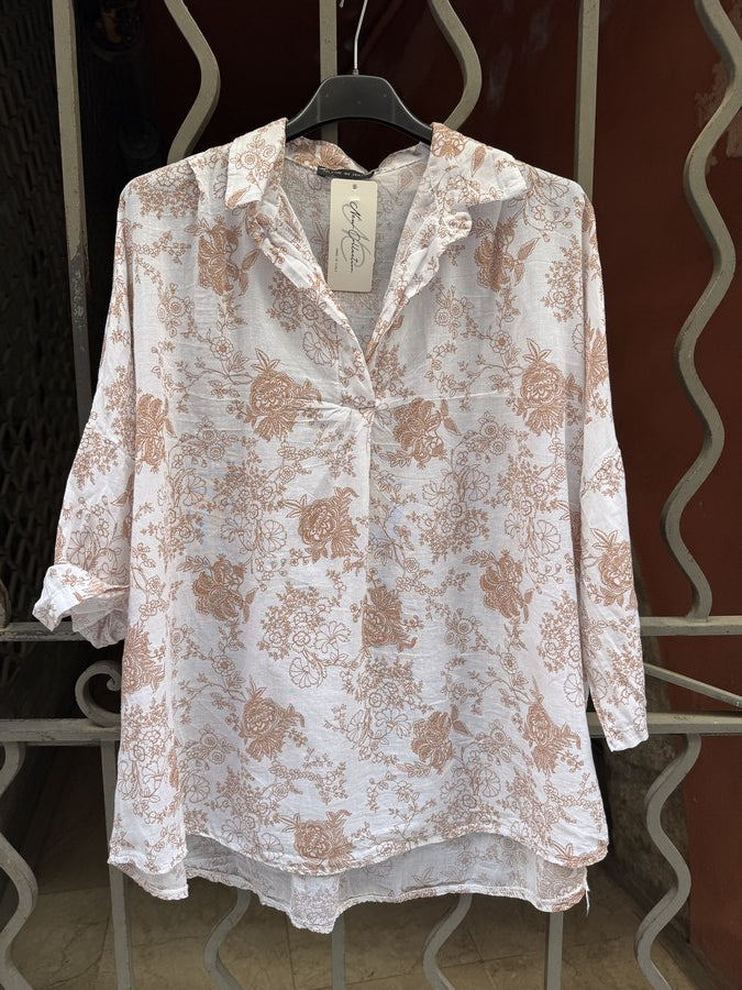 Blouse voile de coton fleurie terra cotta
