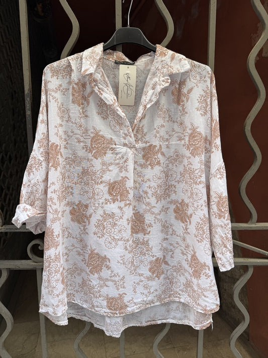 Blouse voile de coton fleurie terra cotta