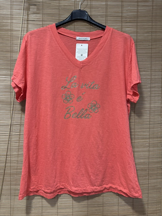 T-shirt La Vita é Bella corail