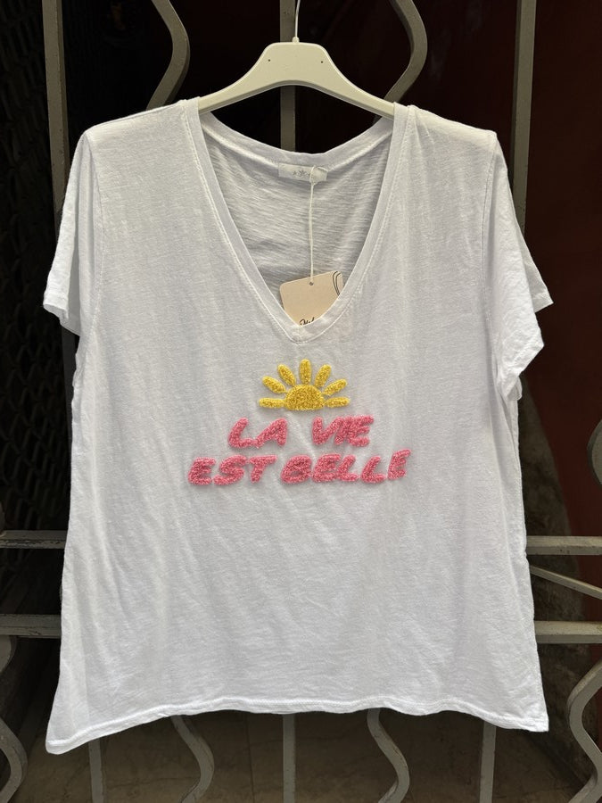 T-shirt Soleil La vie est Belle rose
