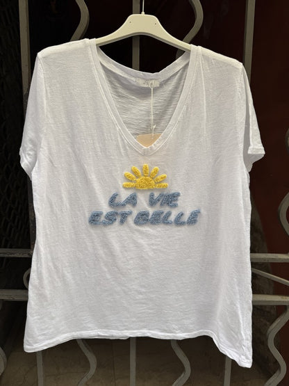 T-shirt Soleil La vie est Belle bleu ciel