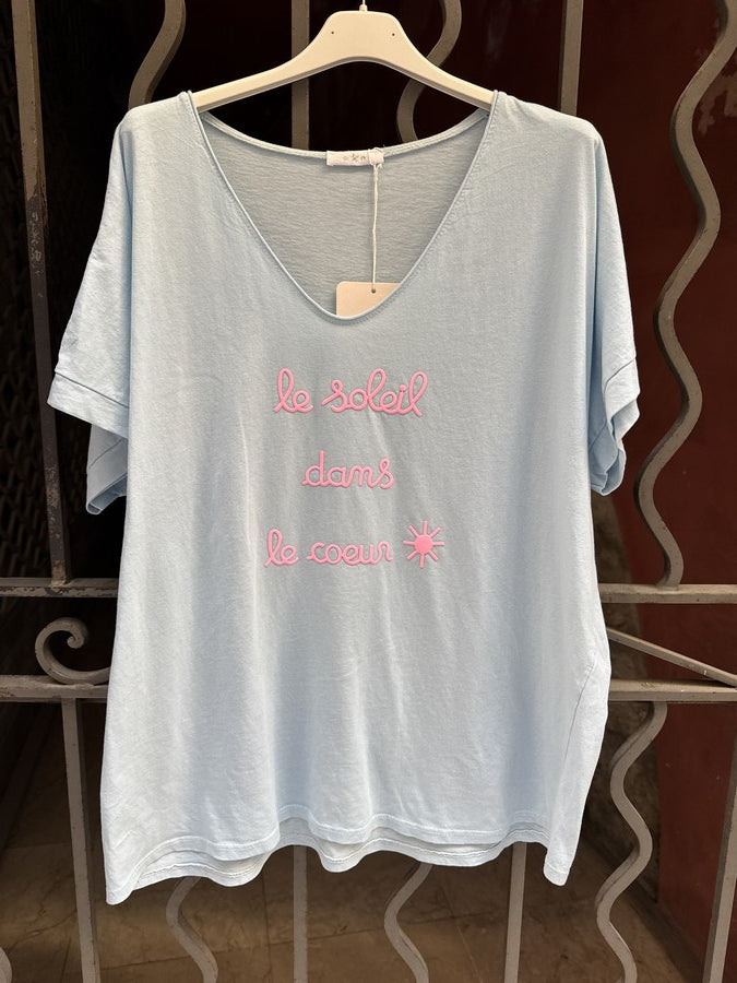 GRANDE TAILLE - T-shirt Le Soleil dans le Cœur bleu ciel