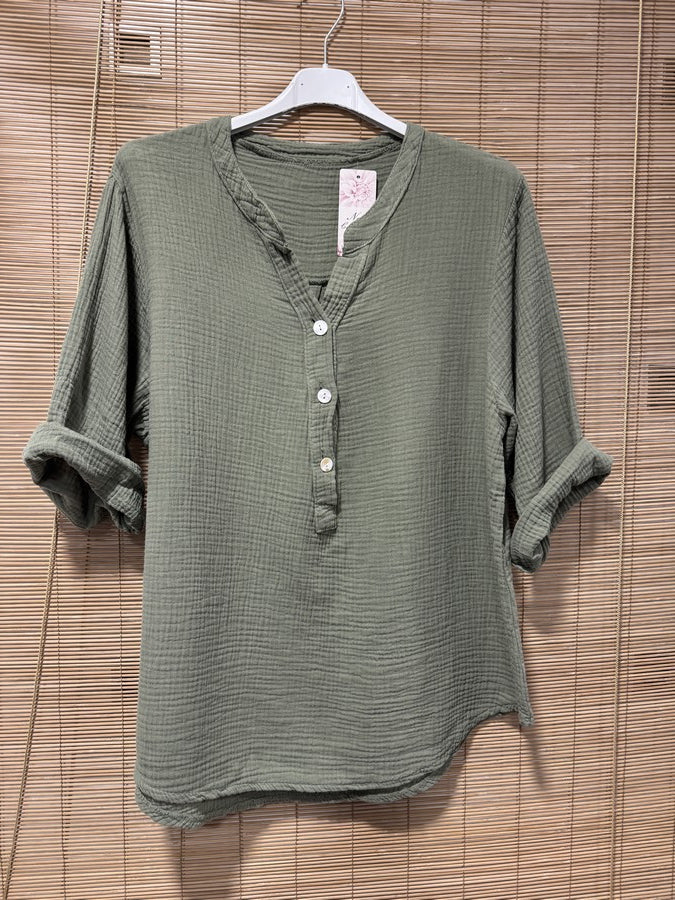 Blouse gaze de coton kaki