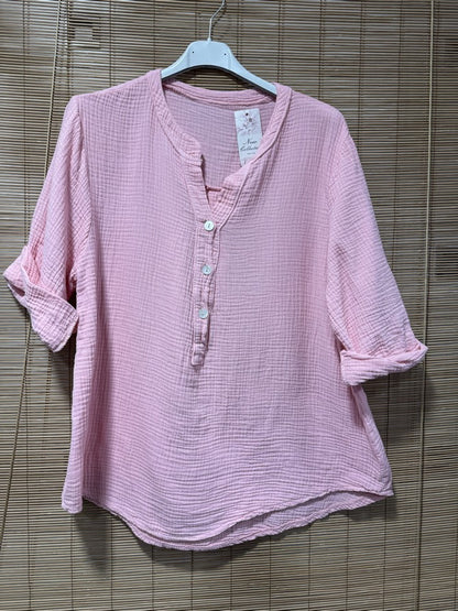 Blouse gaze de coton rose