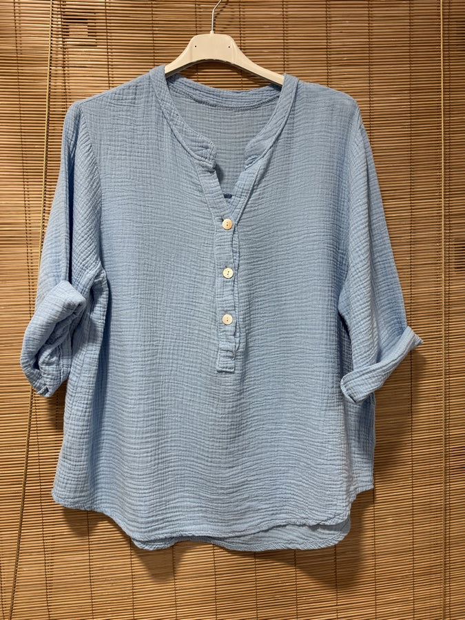 Blouse gaze de coton bleu ciel