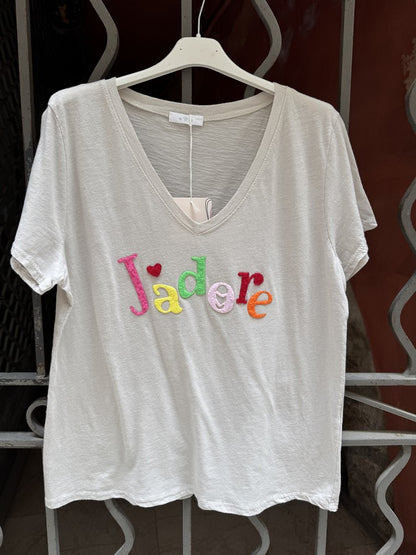 T-shirt col V J'adore sable