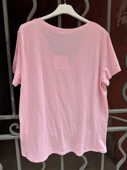 T-shirt col V J'adore rose